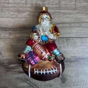 Blown glass Festive Santa Football 10 Christmas tree holiday xmas Ornament